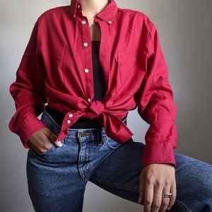 Red button down shirt